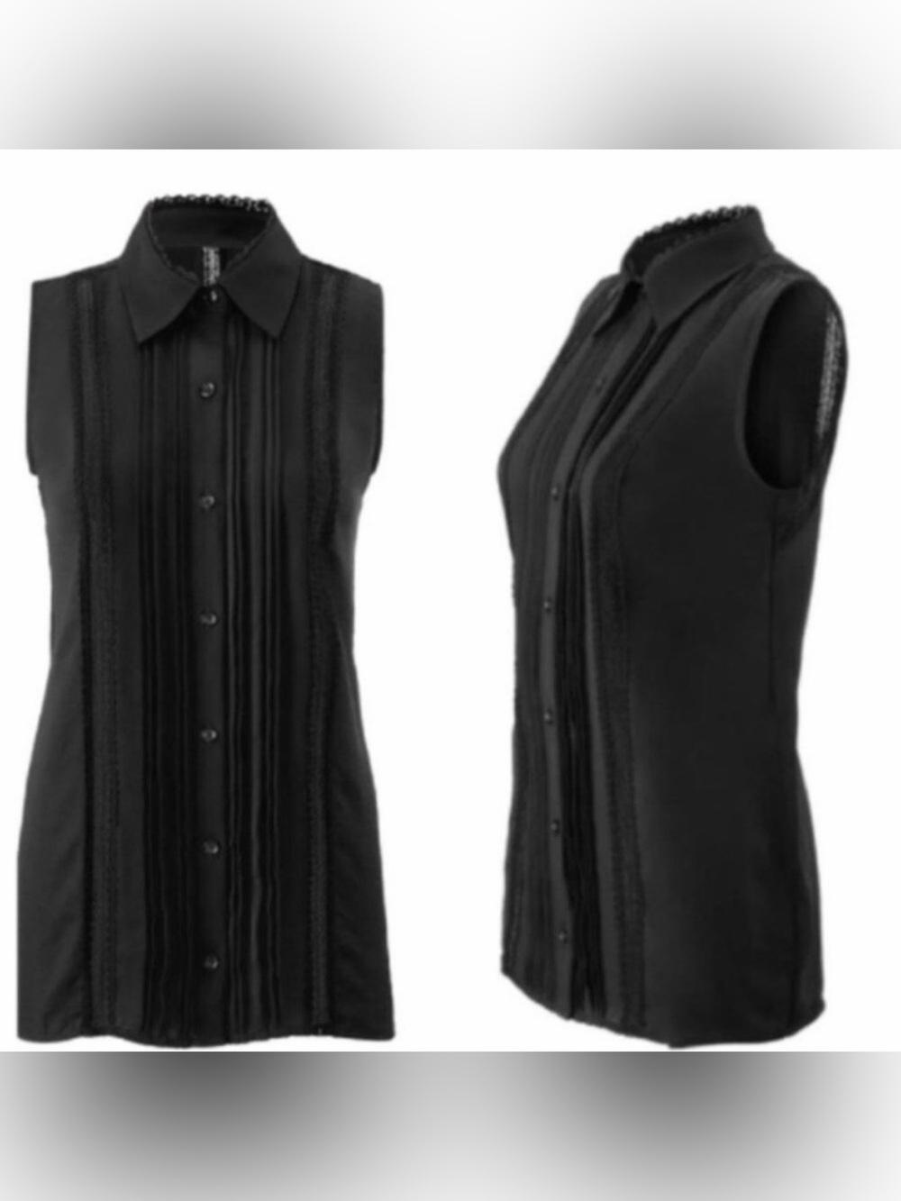 CAbi Black Sleeveless Button-Front Blouse